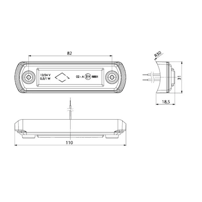 LED- габарит- за- ролбар бял, 12-24V