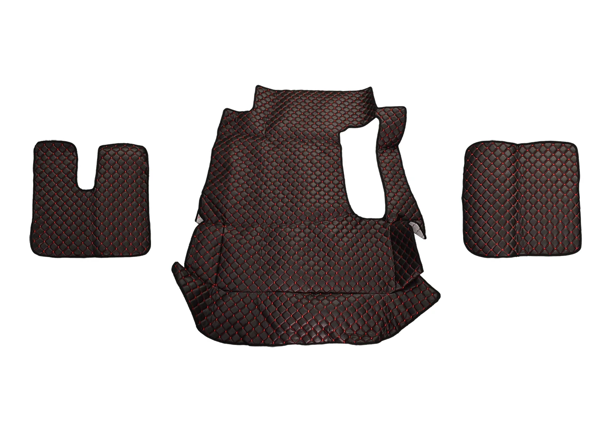 Кожени стелки с червен шев за MAN TGA, широка кабина - ЧЕРНИ