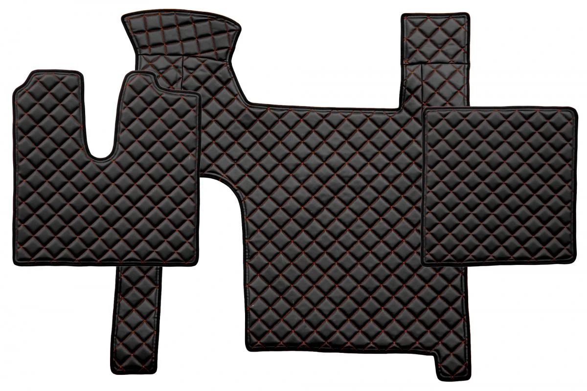 Кожени стелки за MAN TGX MANUAL, ДВЕ чекмеджета 2018 чернo с червен шев, антихлъзгаща кожа