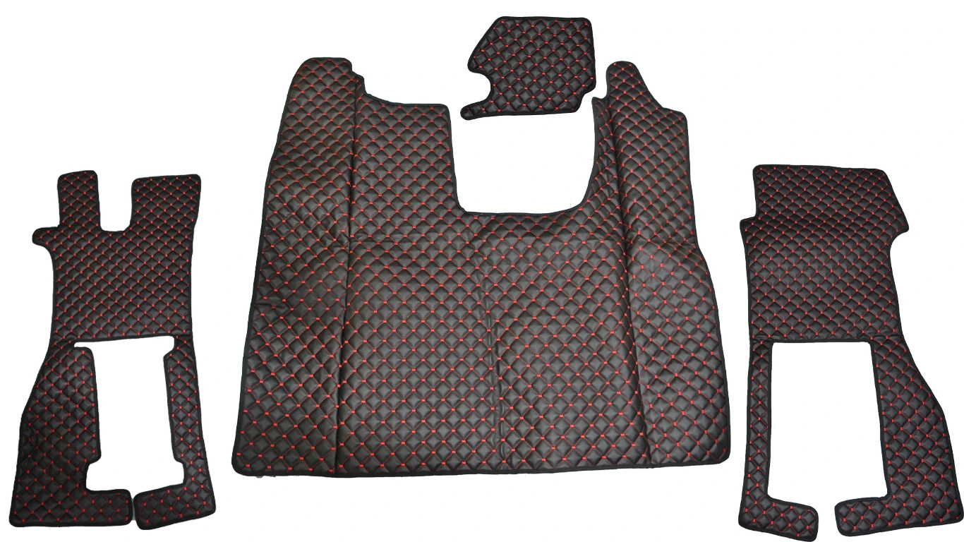 Кожени стелки за SCANIA R 2017+ с дясна седалка на въздух, черно с червен шев, антихлъзгаща кожа