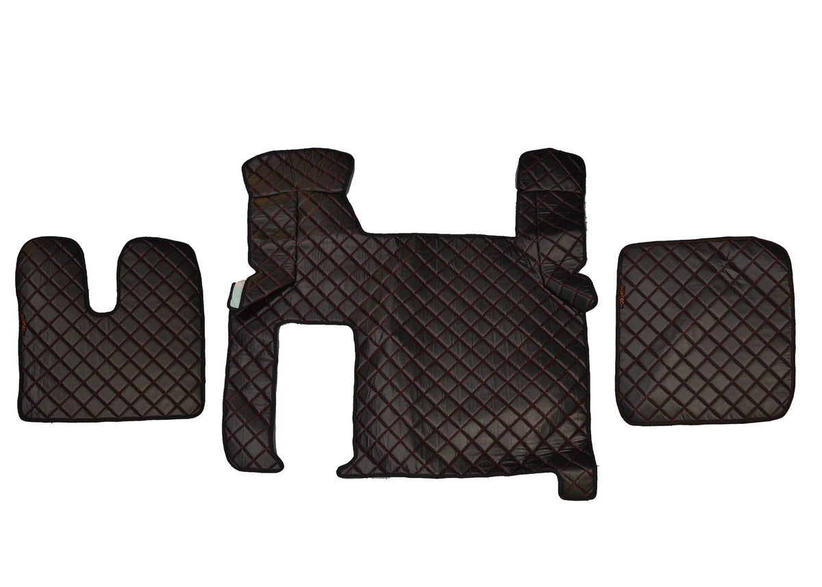 Черни- anti-slip- кожени- стелки за MAN TGX, с червен шев
