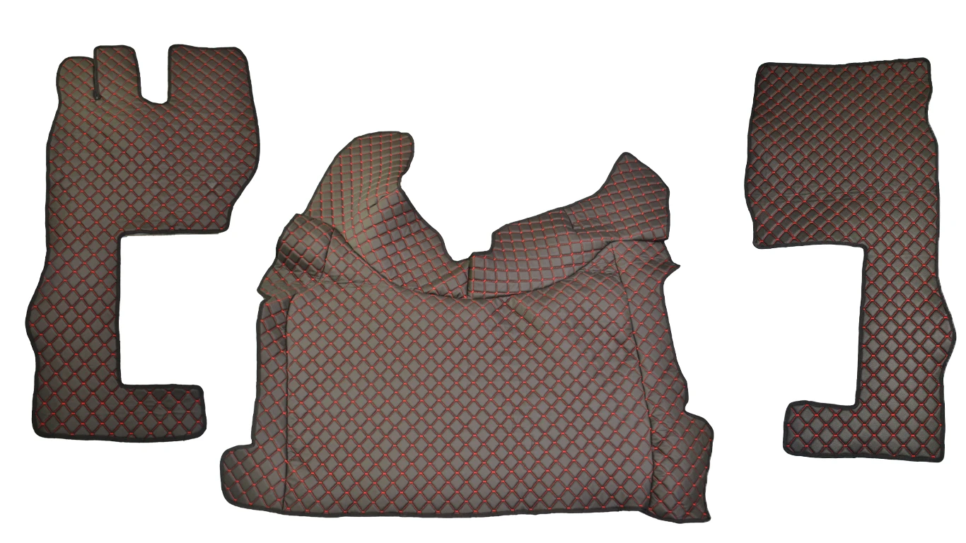 Черни кожени стелки с червен шев за Volvo FH5, 2021+, антихлъзгаща кожа