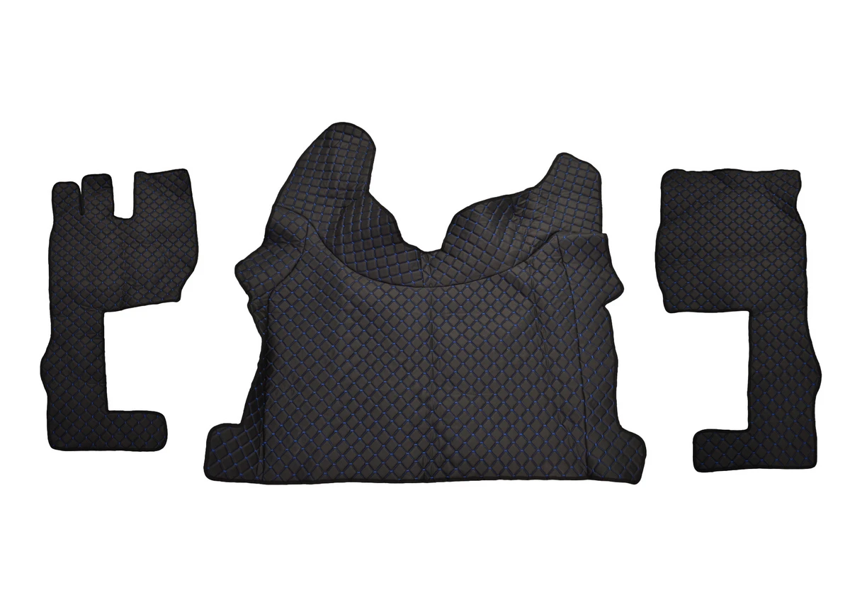 Черни кожени стелки със син  шев за Volvo FH5, 2021+, антихлъзгаща кожа