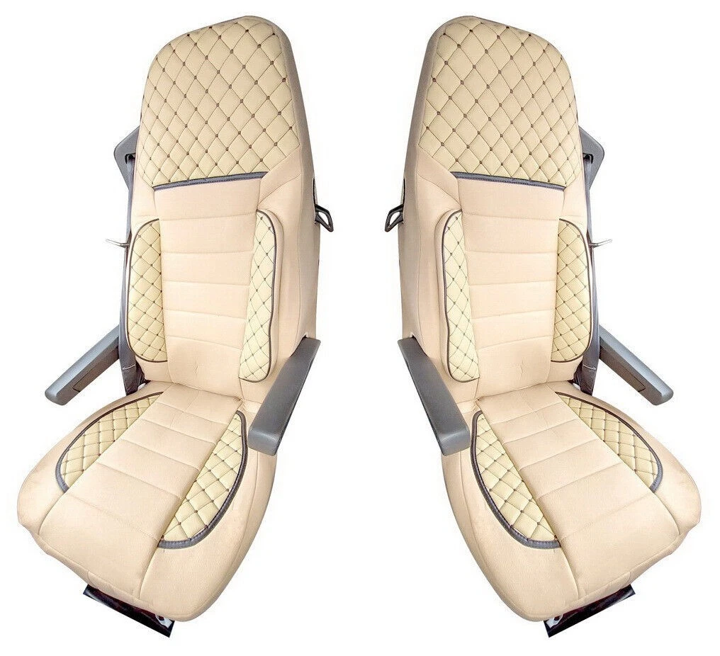 Калъфи за седалки за Scania S/R 2017+, със сгъваема пасажерска седалака с наглавник, черни с бежово