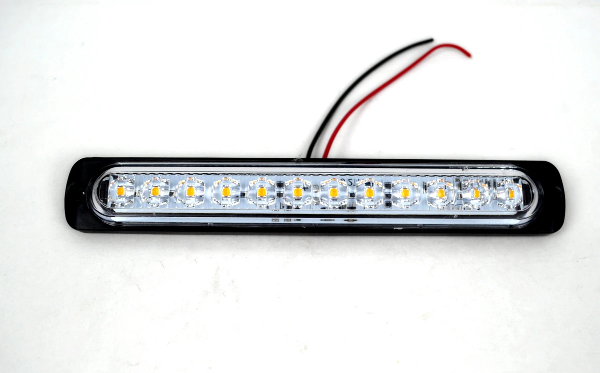 LED блиц 12 диода, флаш светлина прозрачно стъкло, 12/24V, Жълт
