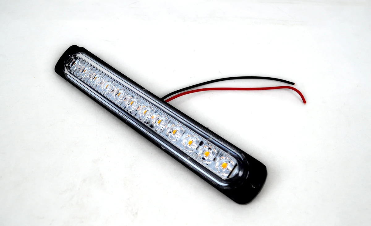 LED блиц 12 диода, флаш светлина прозрачно стъкло, 12/24V, Жълт