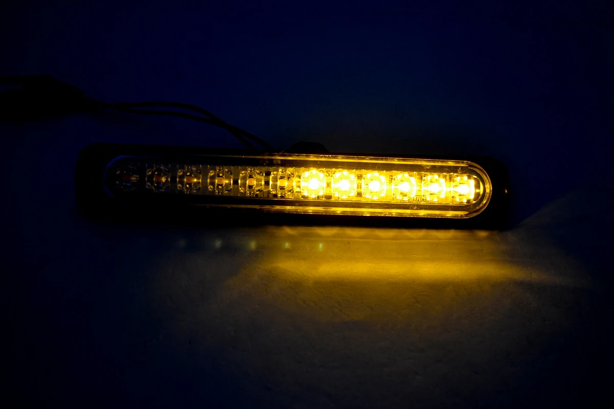 LED блиц 12 диода, флаш светлина прозрачно стъкло, 12/24V, Жълт