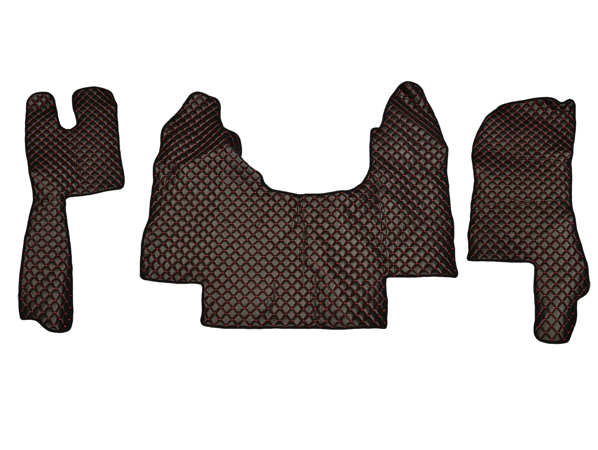 ЧЕРНИ с червен шев кожени стелки за Scania G420,със сгъваема пасажерска седалка