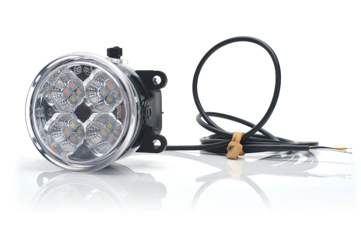 Кръгъл LED халоген с дневна светлина с мигач, 12/24V Кръгъл- лед- халоген- с дневна светлина с мигач, 4 диода, ,12/24V