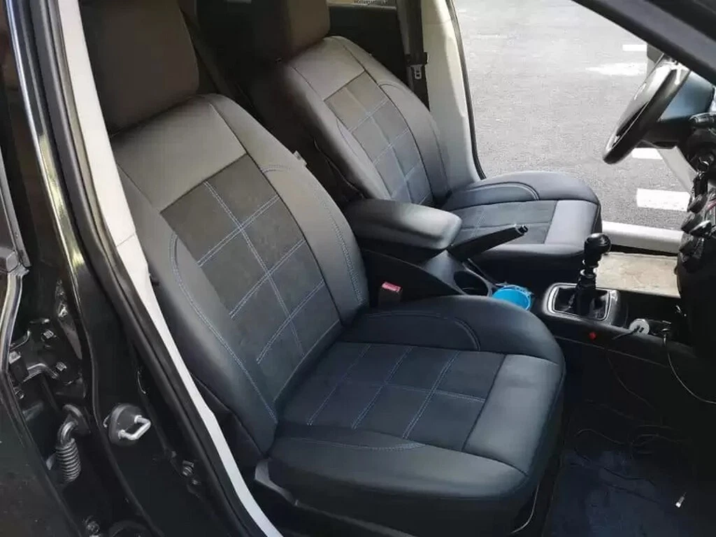 Тапицерия за калъфи на седалки, АЛКАНТАРА + кожа - черна със син шев