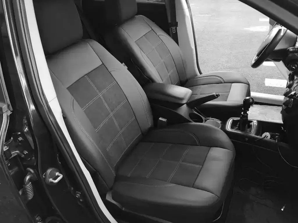 Тапицерия за калъфи на седалки АЛКАНТАРА + кожа - Черно със сив шев