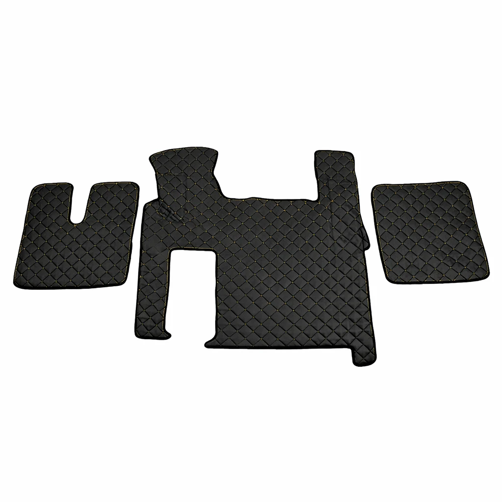 Кожени стелки за MAN TGX, черни с жълт шев, ANTI SLIP Кожени стелки за MAN TGX, черни с жълт шев, ANTI SLIP