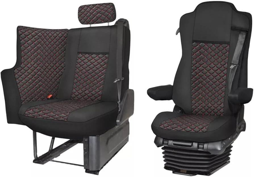 Калъфи за седалки за Mercedes Actros, EВРО 6, SOLOSTAR CABINE, черни с червен шев LSMMESOLOBR